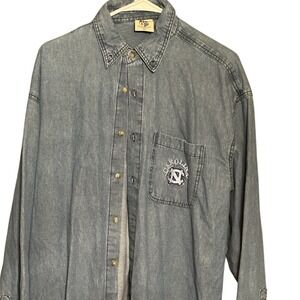 Joe College UNC Tar Heels Denim Shirt Mens XL Blue Long Sleeve Button Down VTG